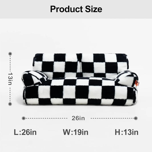 Mewoofun Pet Couch Bed 26x19x13 Inch Washable Cat Bed for Medium Small Dogs and Cats Up to 25 Pounds Fluffy Black and White Couch