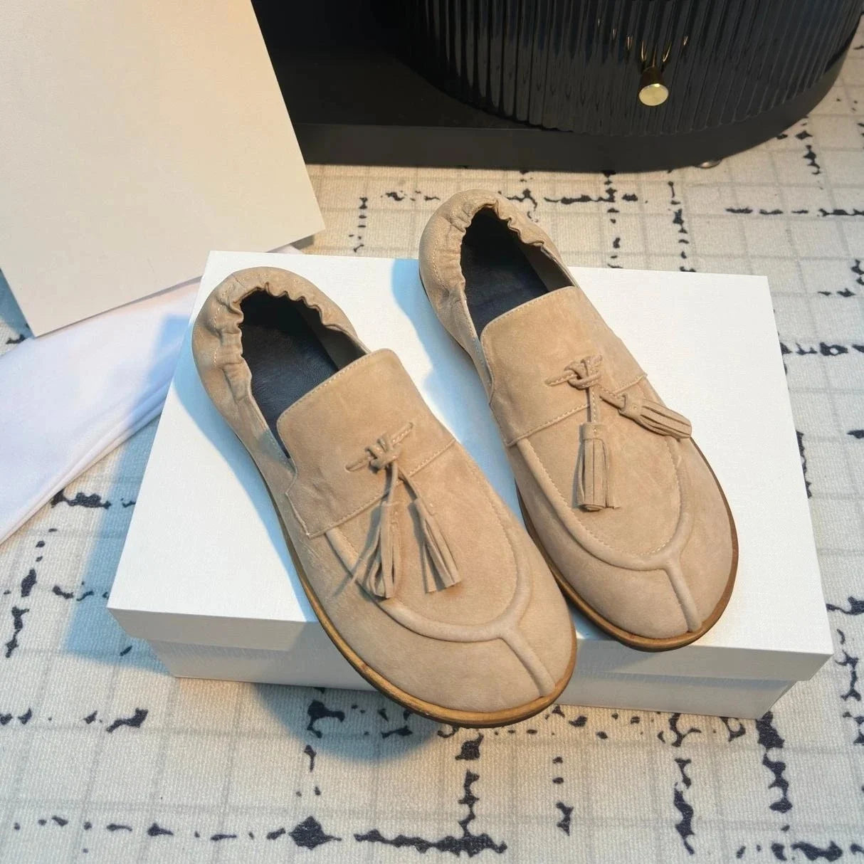 GUANSIYAO Women's Genuine Leather Open-Toe Flat Mules Sandals
