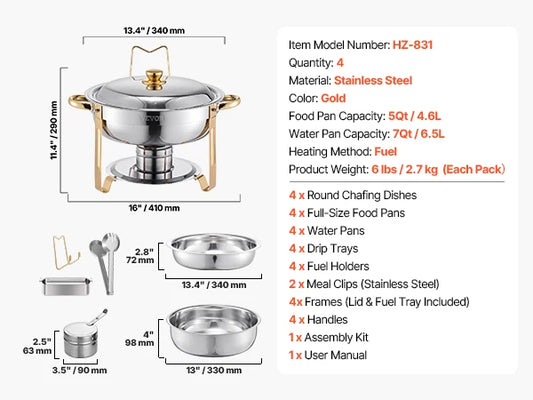 SucceBuy 4 Pack Chafing Dish Buffet Stainless Steel Warmer