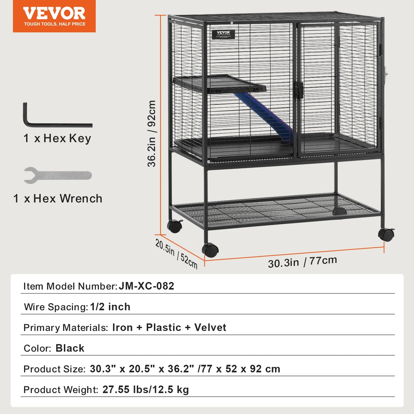VEVOR 4-Tier Rolling Metal Ferret Cage for Small Animals