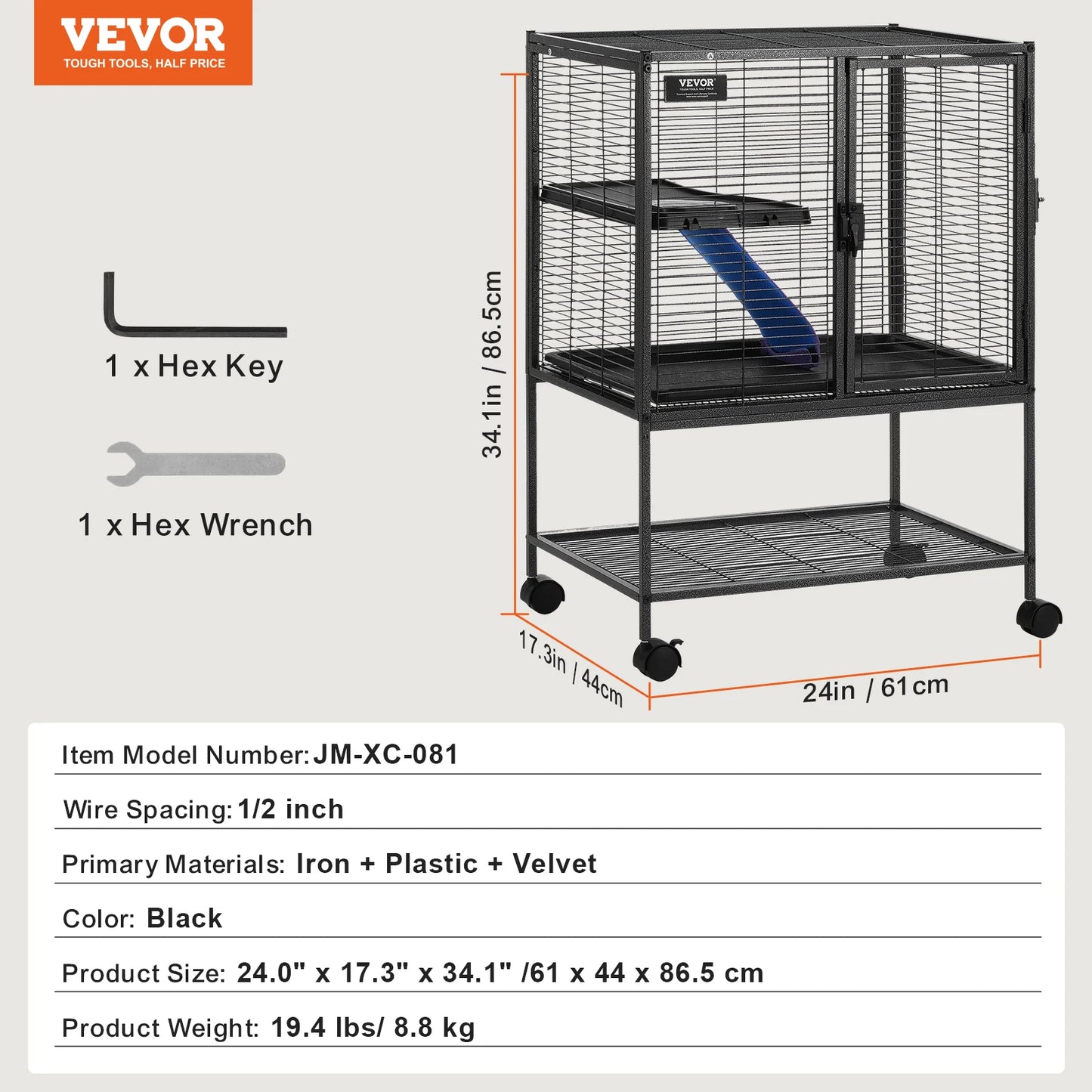 VEVOR 4-Tier Rolling Metal Ferret Cage for Small Animals