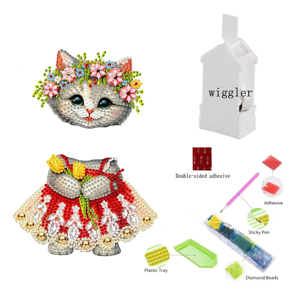 5D DIY Acrylic Animal Tabletop Ornament Diamond Painting Shake Head Cat Decoration