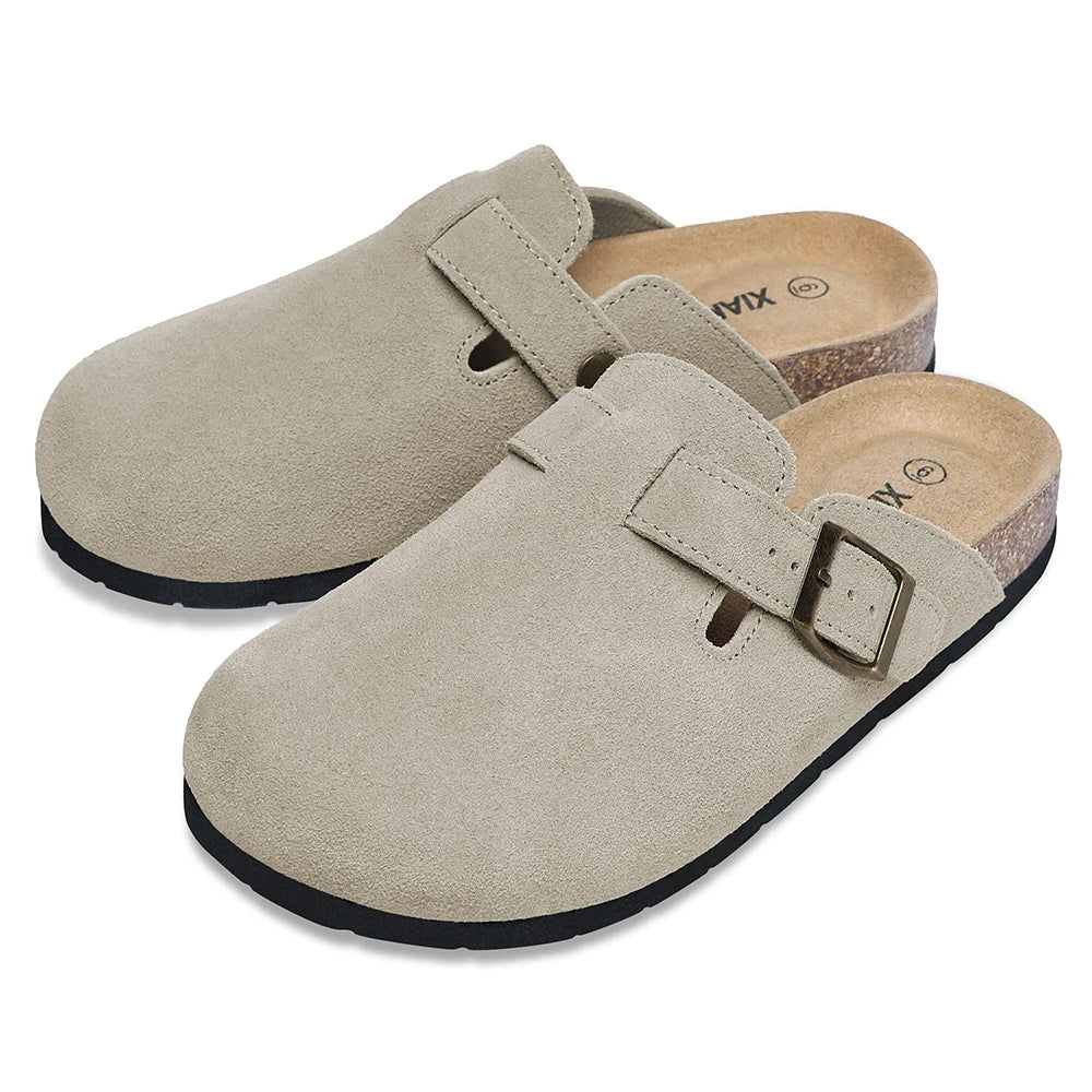 Women's Suede Clogs Shoes Adjustable Buckle Slip On Slippers