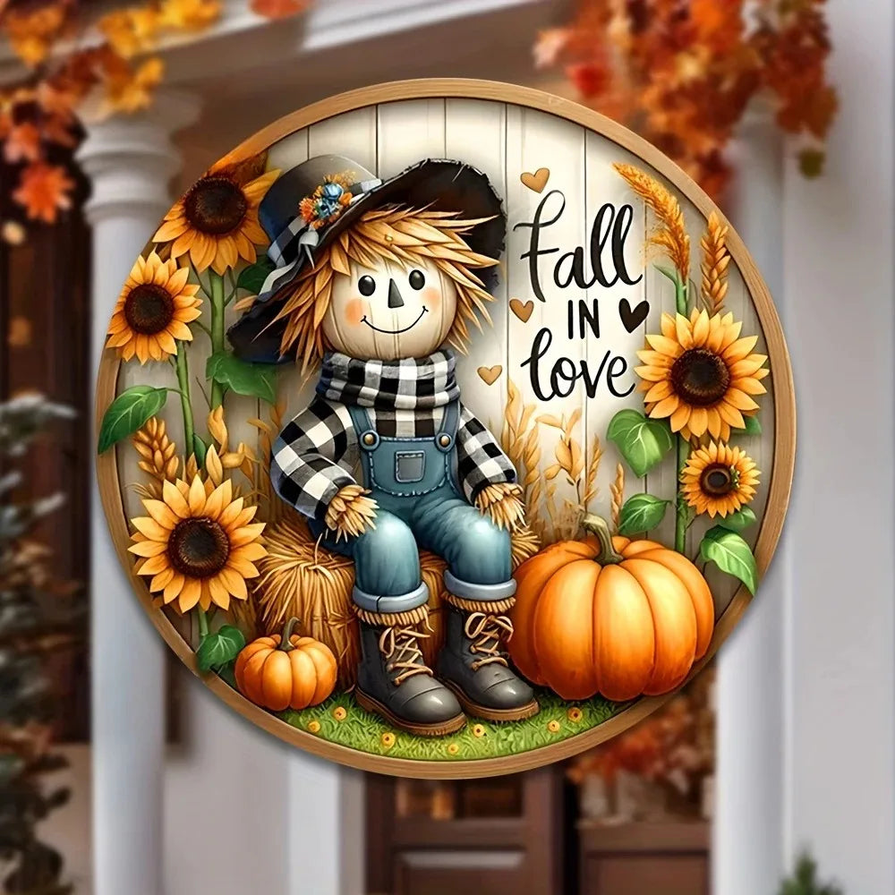 Charming Scarecrow Fall Harvest Tin Painting Home Decor Sign