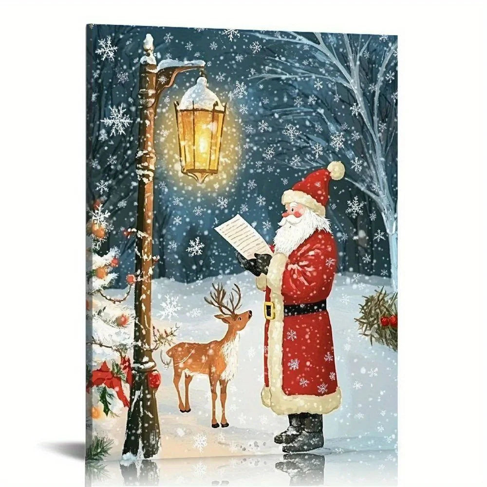 Hign Concerned Santa Snowy Night Mural Framed Art Christmas