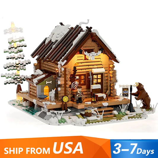 Hunting Lodge House Buildings Sets City Forest Snow-Covered Lodge With LED Model Modular Buildings Blocks Christmas Gift 2036PCS