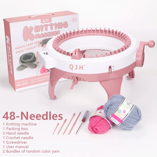 QJH 48-Needle Knitting Machine Kit Portable Easy-to-Use DIY Loom for Scarves Hats Gloves