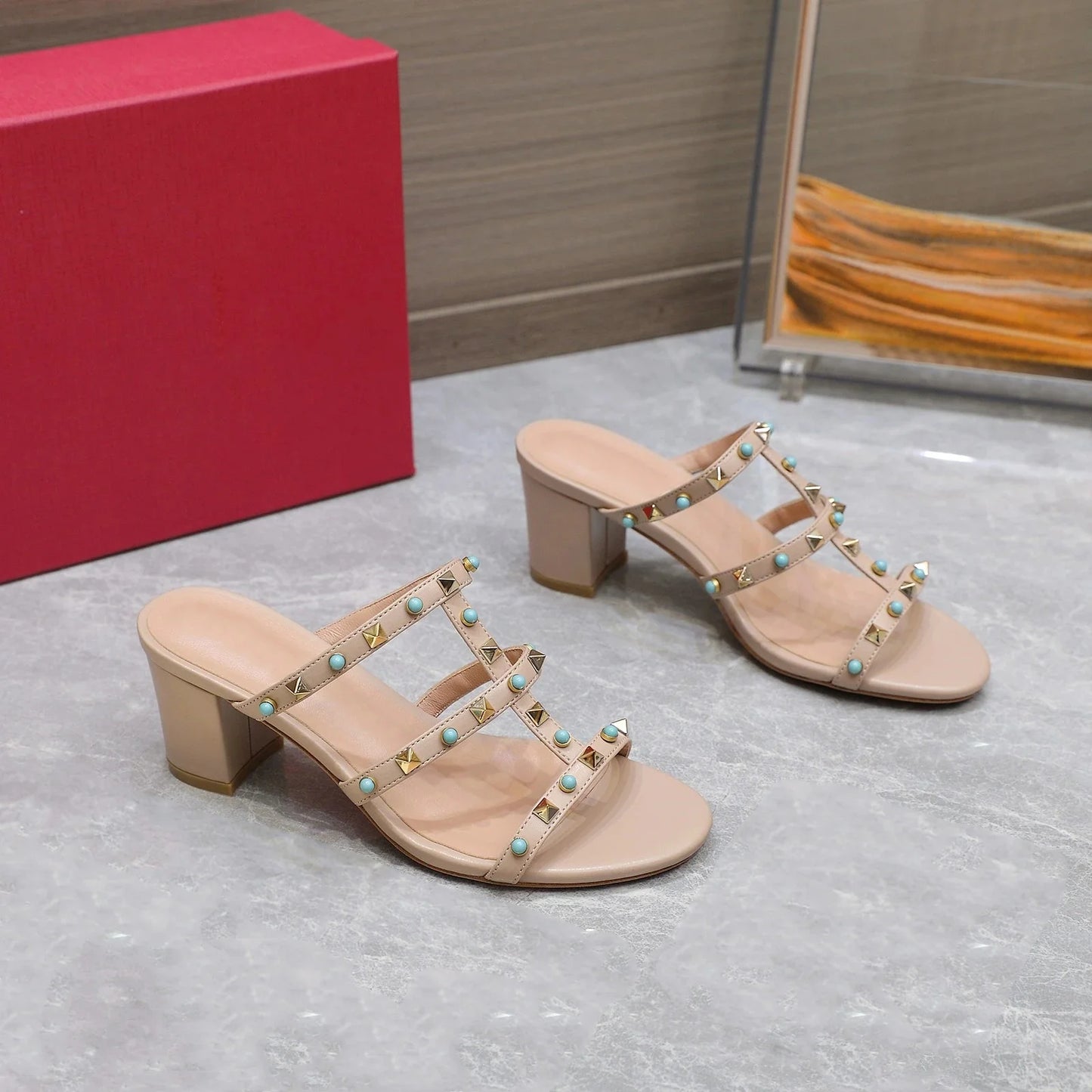 Genuine Leather Women Slippers Medium Heels Butterfly Knot Summer Slides Designer Shoes Size 35-41