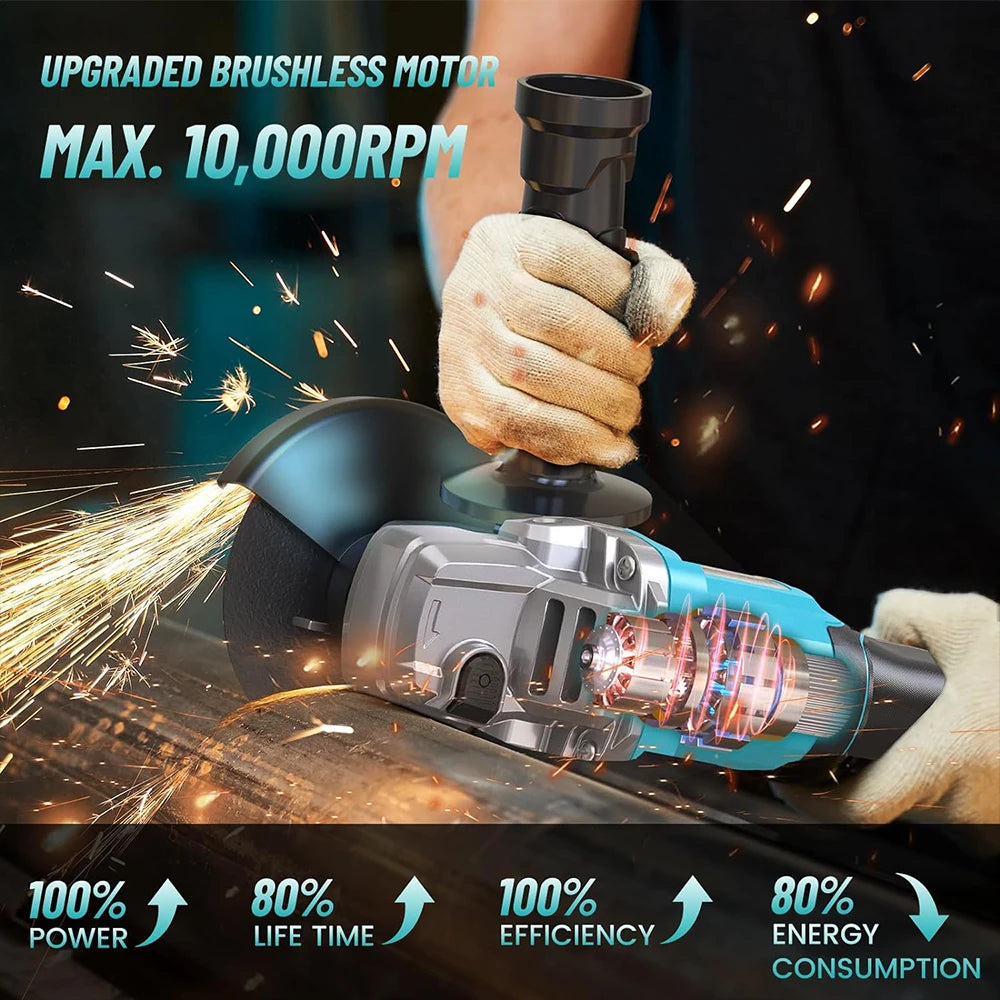Seesii 21V Brushless Angle Grinder Cordless Cutting Polishing Tool