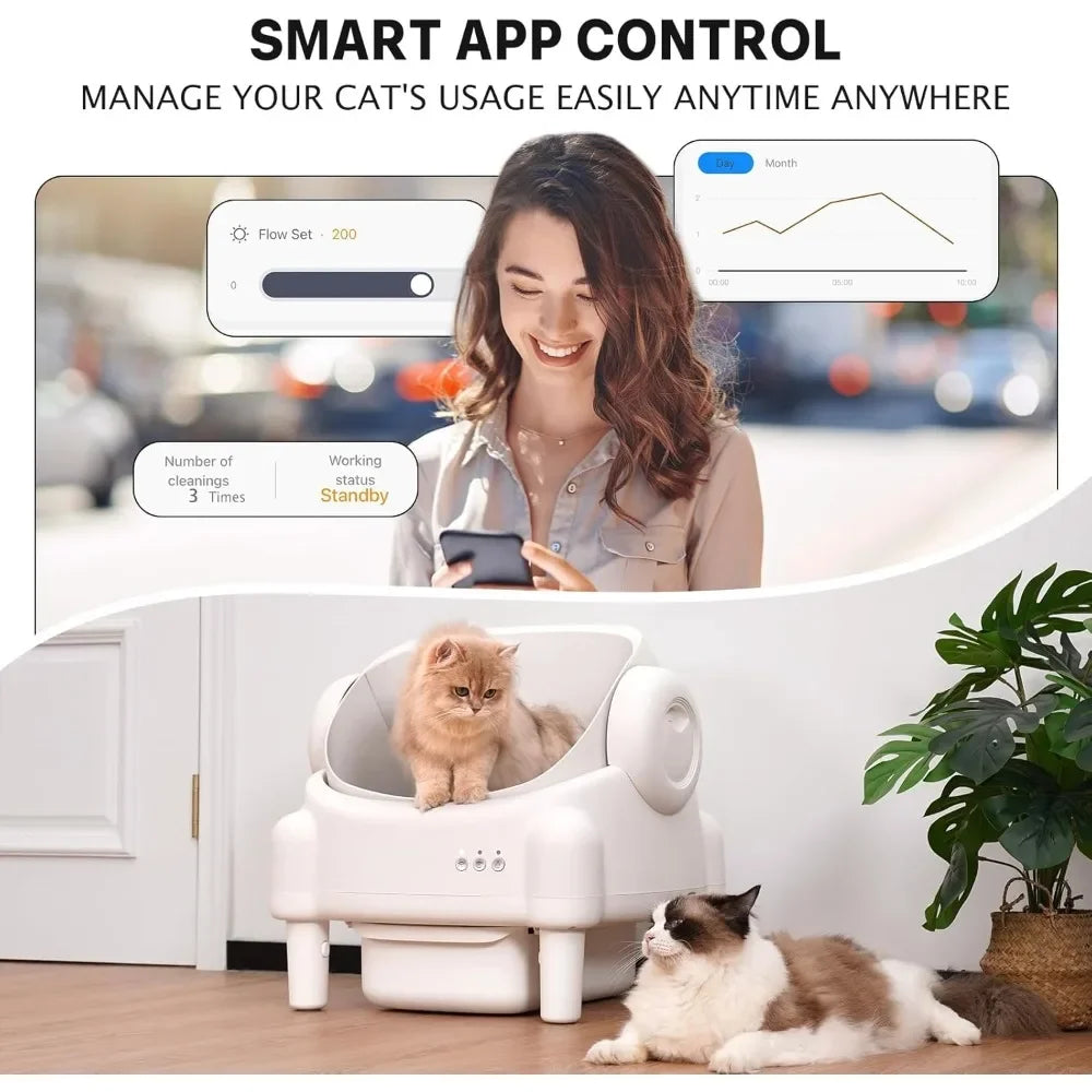 Self Cleaning Litter Box Open Top Design Automatic Cat Litter Box with App Control for Multiple Cats
