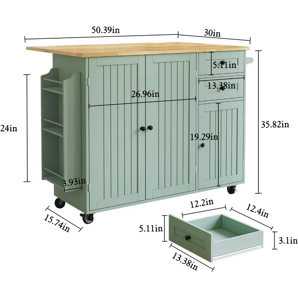 ANGDUO Modern Rolling Kitchen Island with Storage and Drop-Leaf