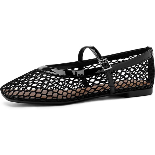 Mesh Ballet Flats for Women Comfortable Square Toe Ballerina Flats