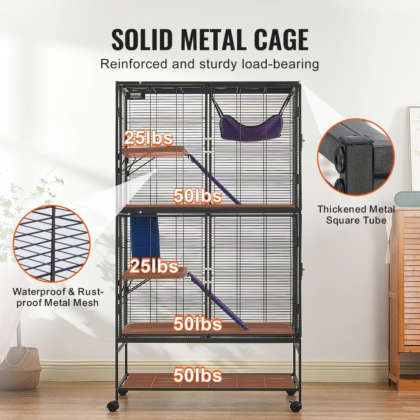 VEVOR 4-Tier Rolling Metal Ferret Cage for Small Animals
