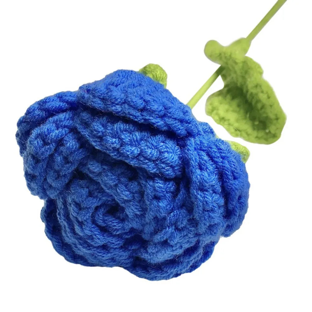 6 Pieces Multi Color DIY Knitting Rose Flower Bouquet Hand Knitted Fake Flowers Crochet Floral Arrangement