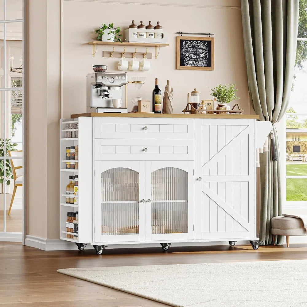 MKDK Rolling Kitchen Island with Storage and Drop Leaf Countertop
