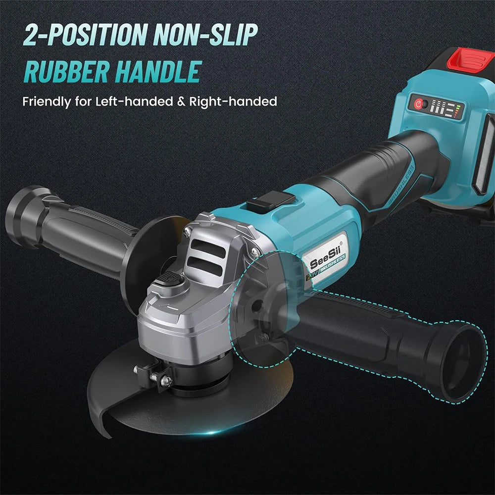 Seesii 21V Brushless Angle Grinder Cordless Cutting Polishing Tool
