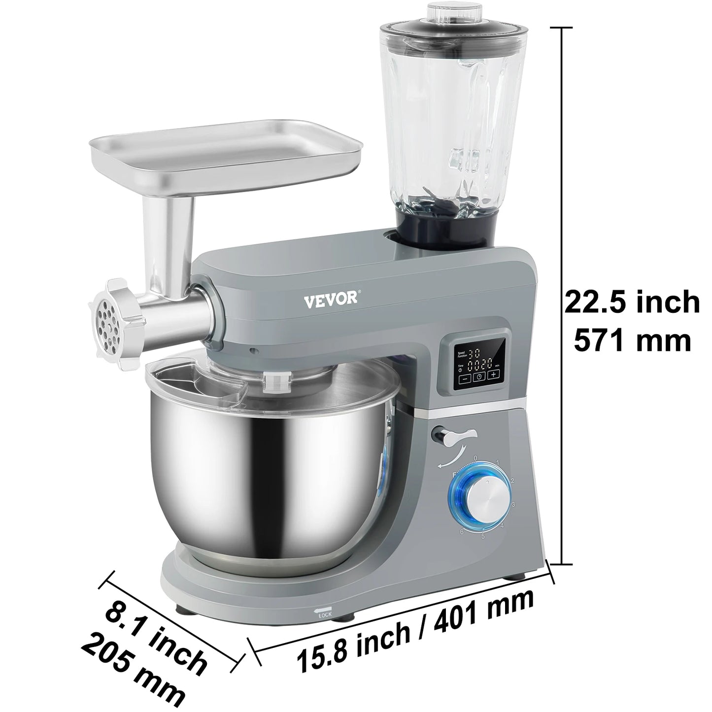 SucceBuy 5.5 7L Electric Stand Mixer with 6 Speeds LCD Screen Timing Food Mixer Cream Egg Whisk Dough Kneader with Steel Bowl