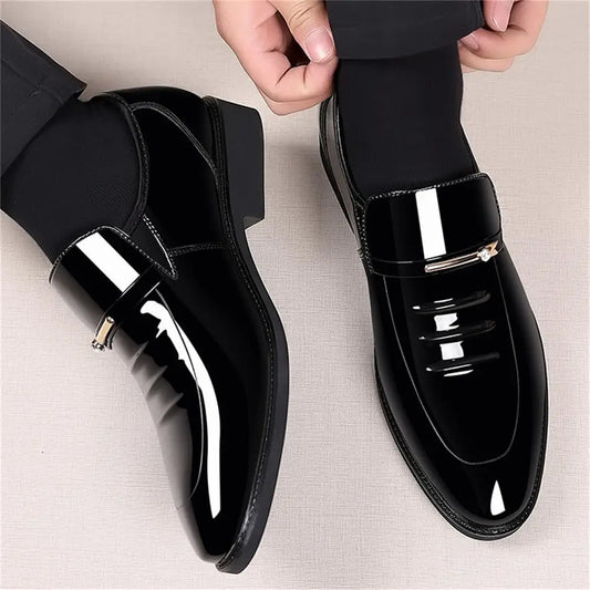 Mens Formal Oxford Slip On Loafers High Gloss Patent Shoes
