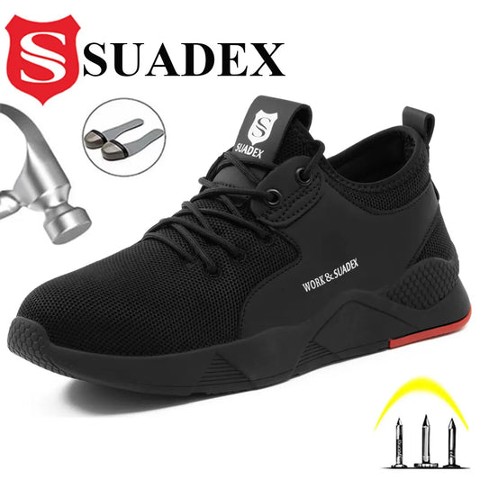 SUADEX Mens Steel Toe Work Shoes Anti Smash Puncture Proof