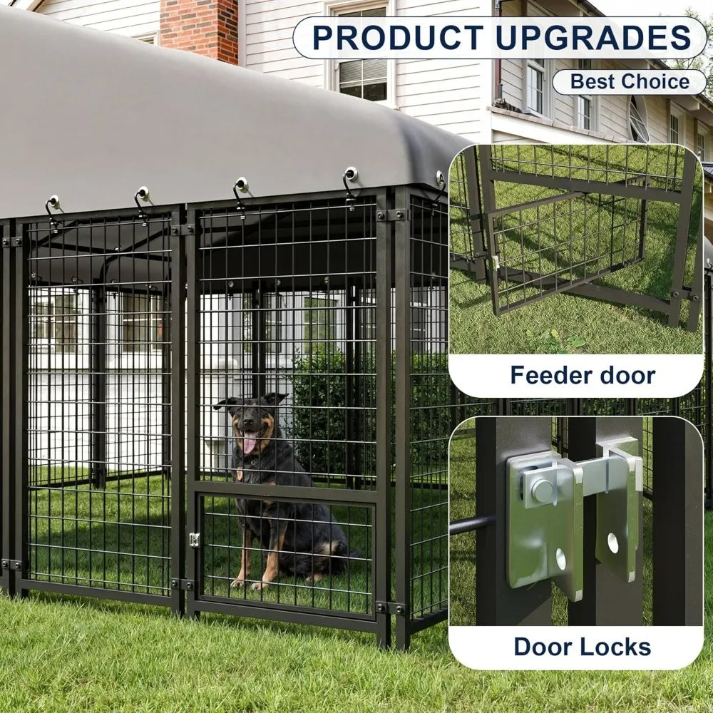 10X10FT Large Dog Kennel Outside Heavy Duty Outdoor Dog Cage with Roof and Double Lock Security Spacious Design