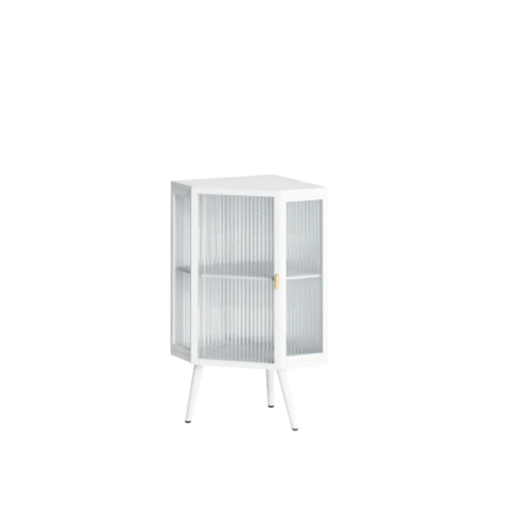 22.25 Inch Floor Corner Cabinet with Tempered Glass Door and Storage Shelves for Bathroom Living Room Bedroom White