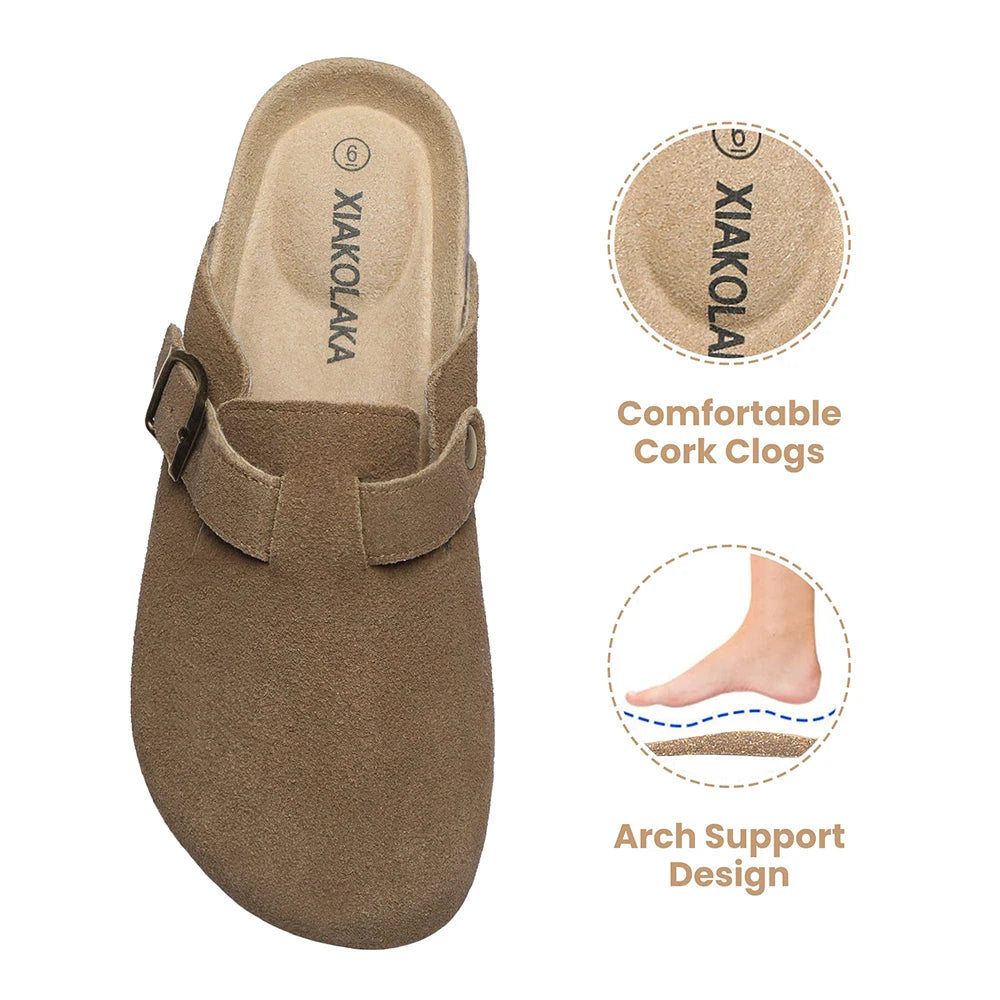 Women's Suede Clogs Shoes Adjustable Buckle Slip On Slippers