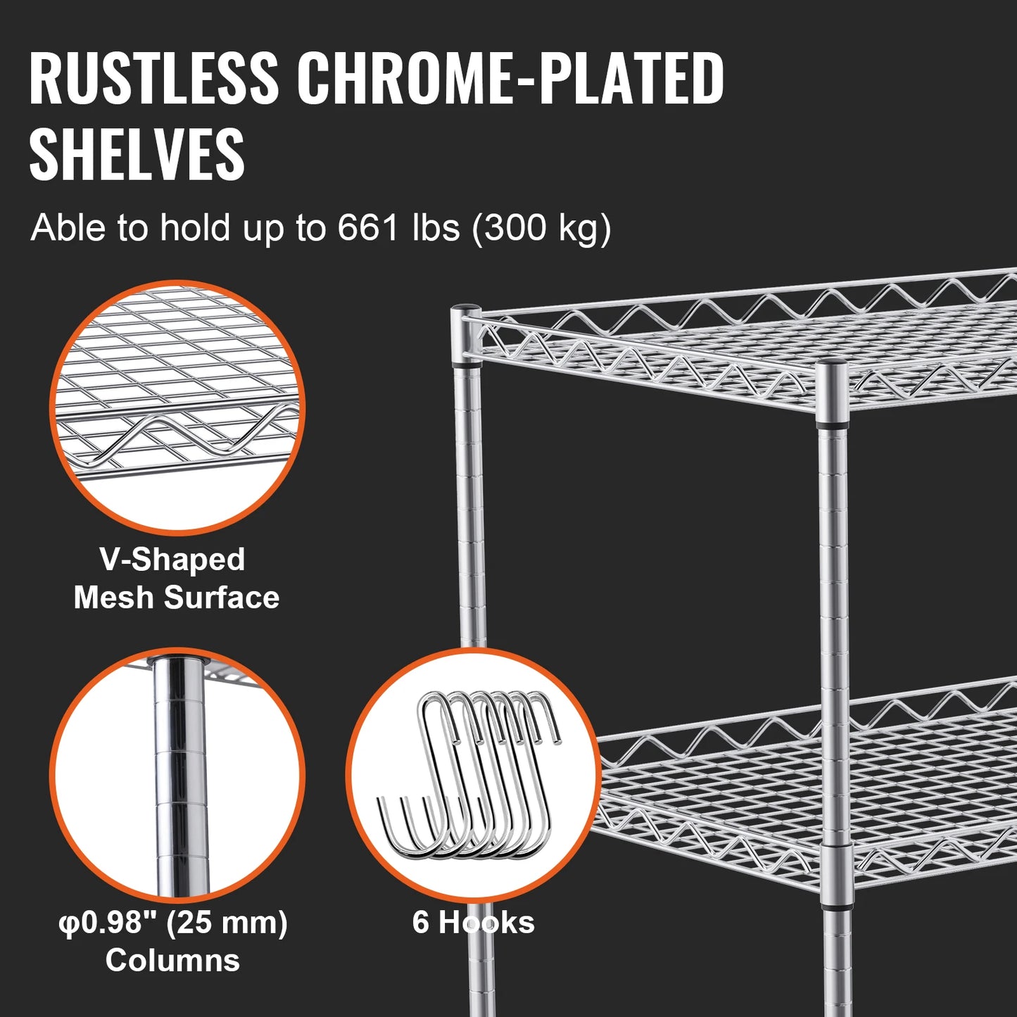 SucceBuy 3-Tier Rolling Utility Cart Metal Storage Shelving Unit