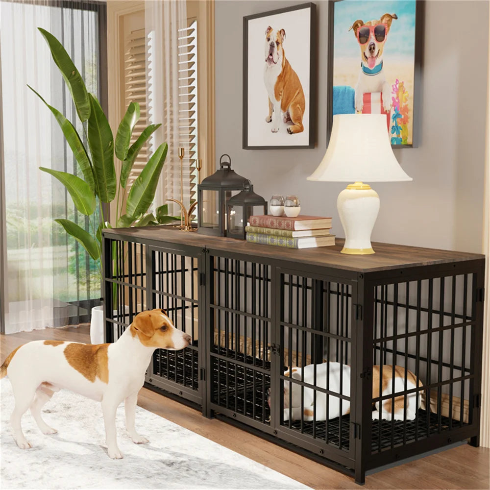 BORWARTH Wooden Dog Crate End Table With Lattice Doors