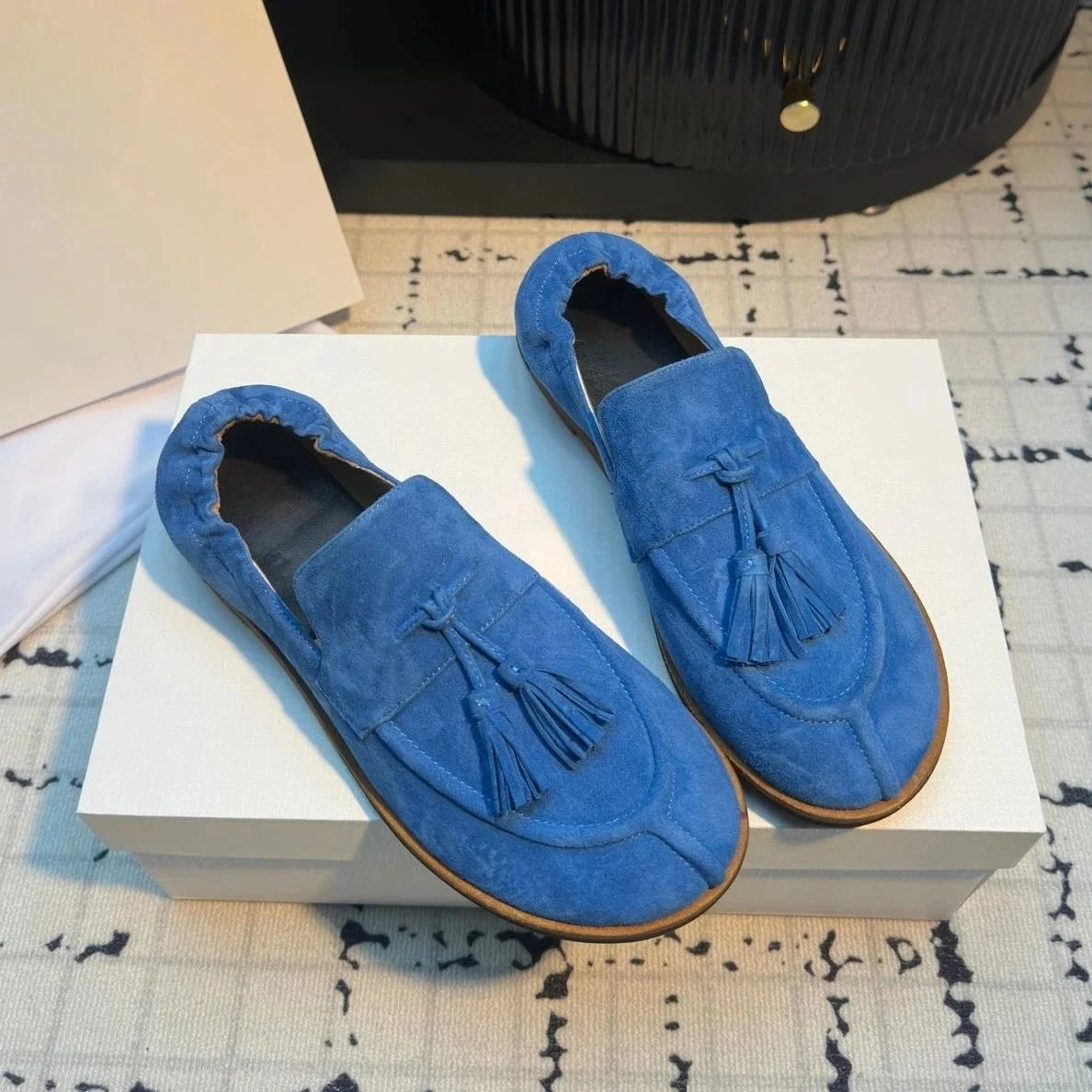 GUANSIYAO Women's Genuine Leather Open-Toe Flat Mules Sandals