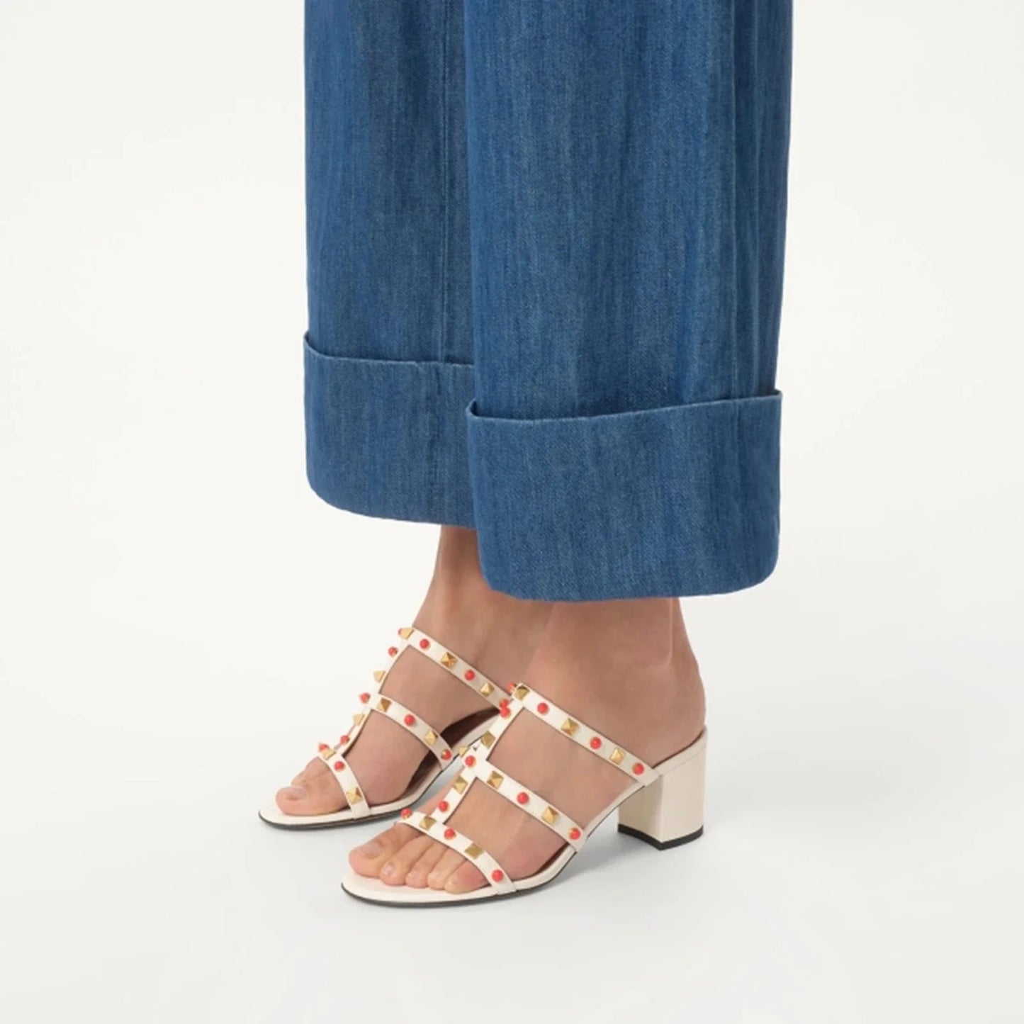Genuine Leather Women Slippers Medium Heels Butterfly Knot Summer Slides Designer Shoes Size 35-41