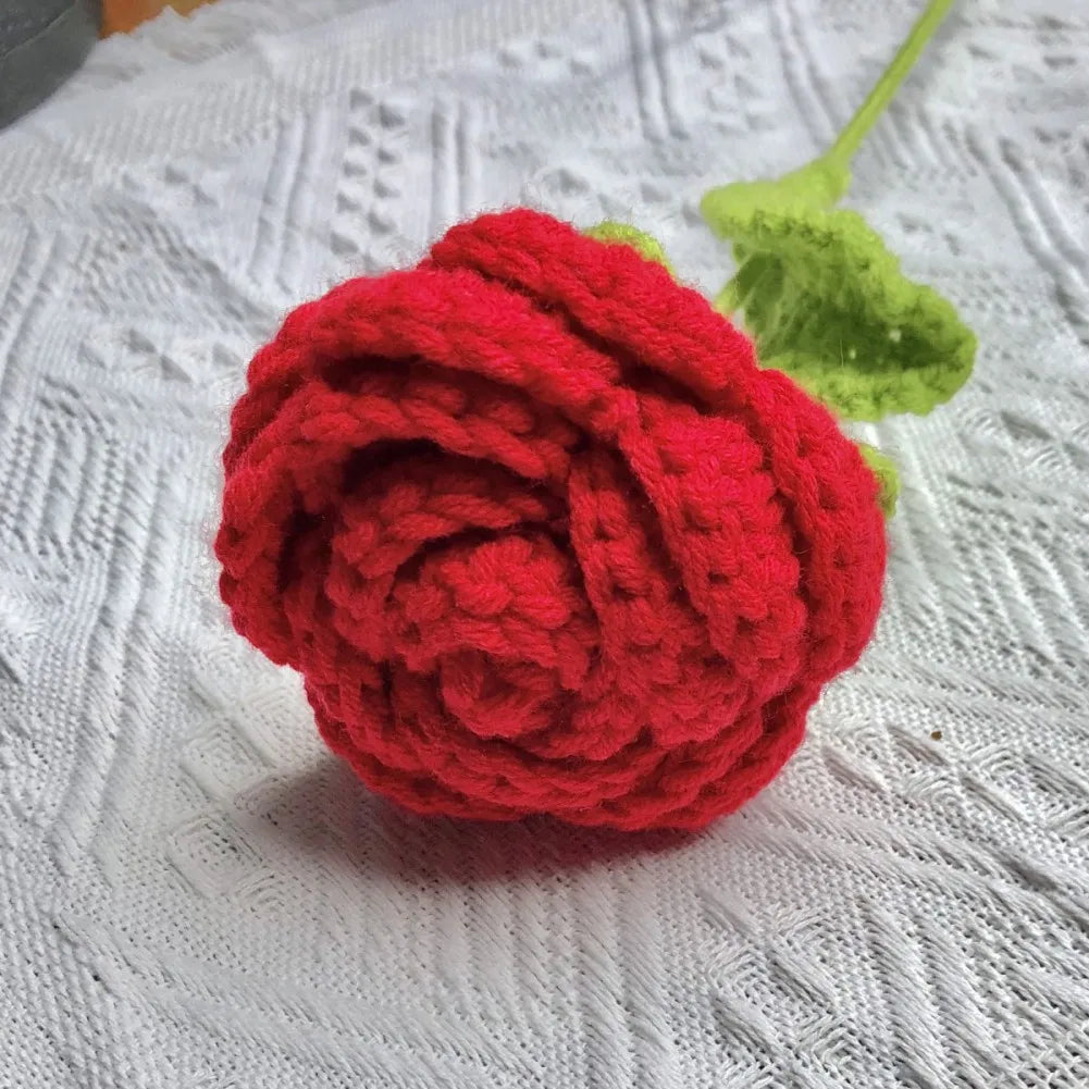 6 Pieces Multi Color DIY Knitting Rose Flower Bouquet Hand Knitted Fake Flowers Crochet Floral Arrangement