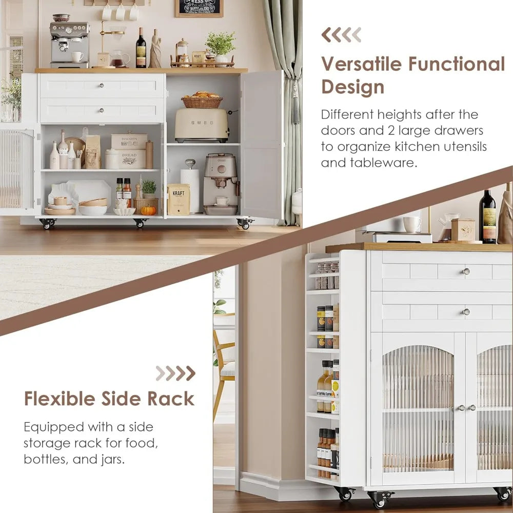 MKDK Rolling Kitchen Island with Storage and Drop Leaf Countertop