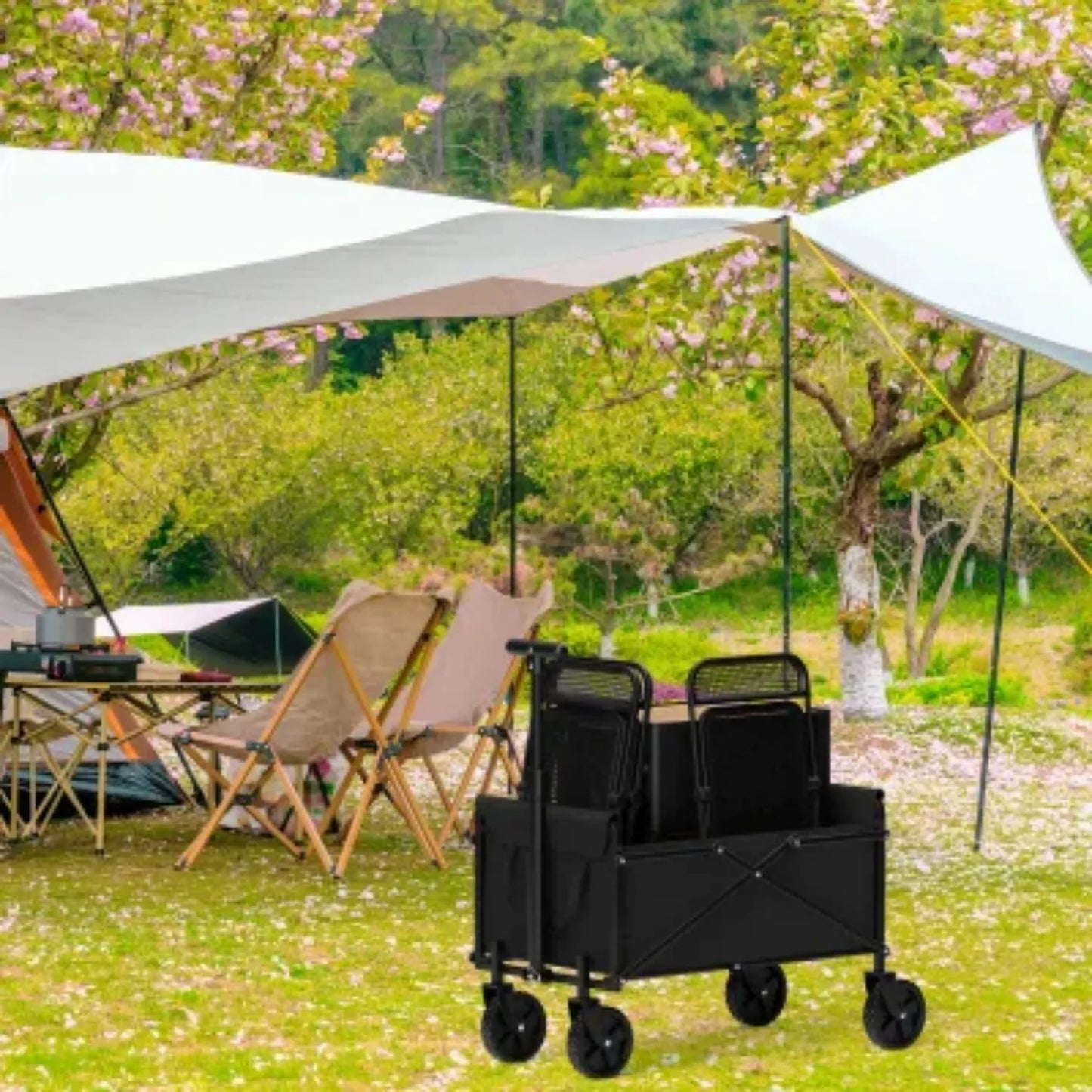 4 Wheel Foldable Garden Handcart Heavy Duty Cargo Transport One Hand Carry Portable Design for Easy Storage