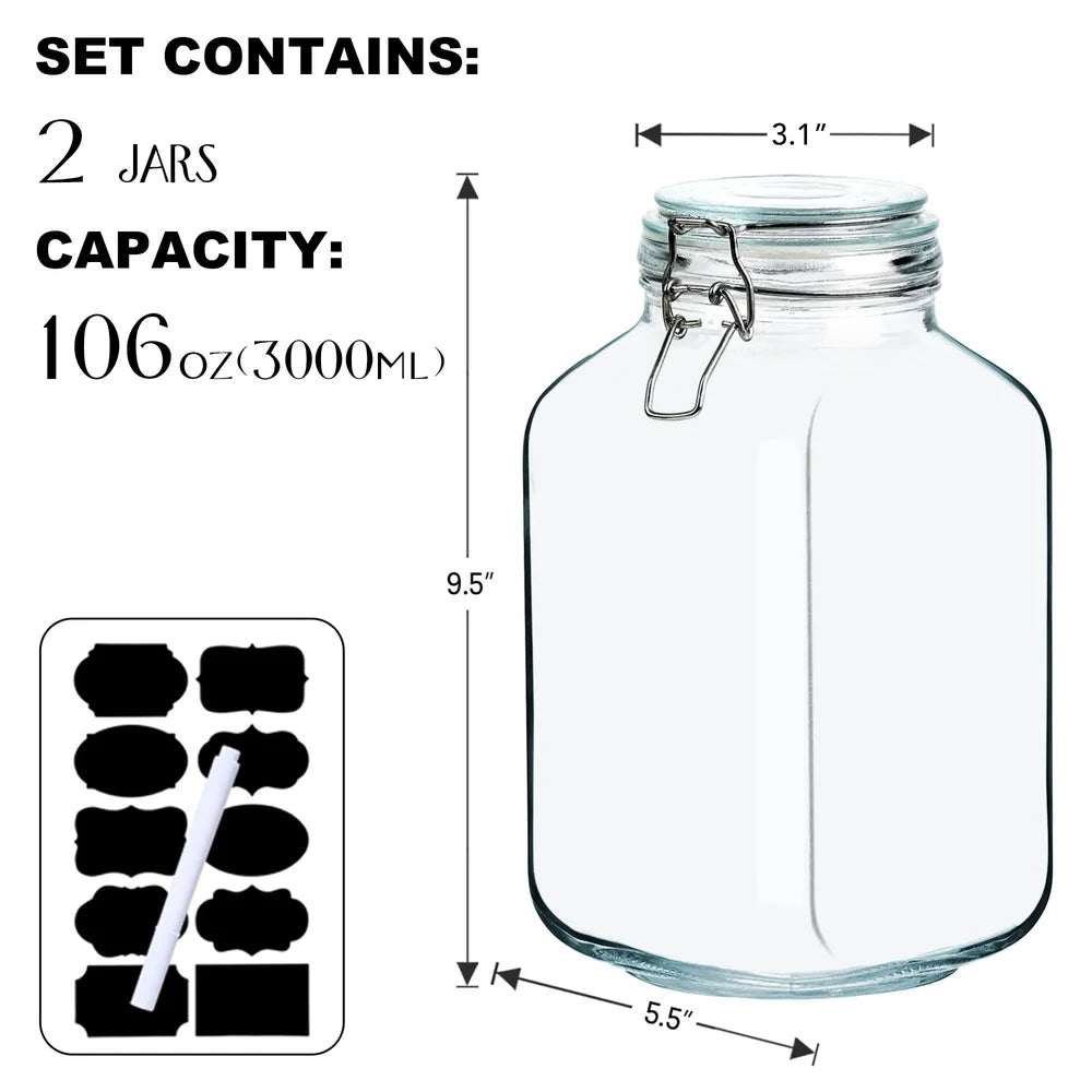 PDQDrinkware Glass Jars 2 Pack Airtight Lid Wide Mouth