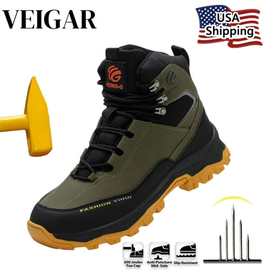 VEIGAR Men Protective Work Shoes Steel Toe Anti Puncture Boots