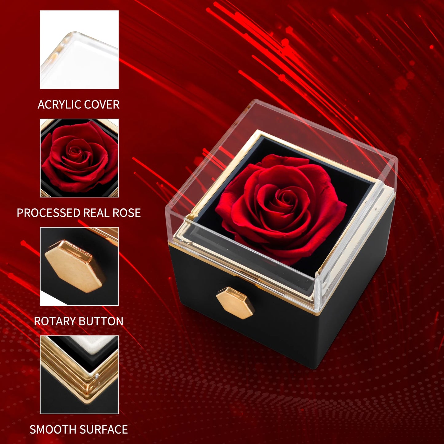 Rotating Eternal Flower Jewelry Box with I Love You Necklace Set in 100 Languages for Birthday Valentine's Day and Mother's Day Gift