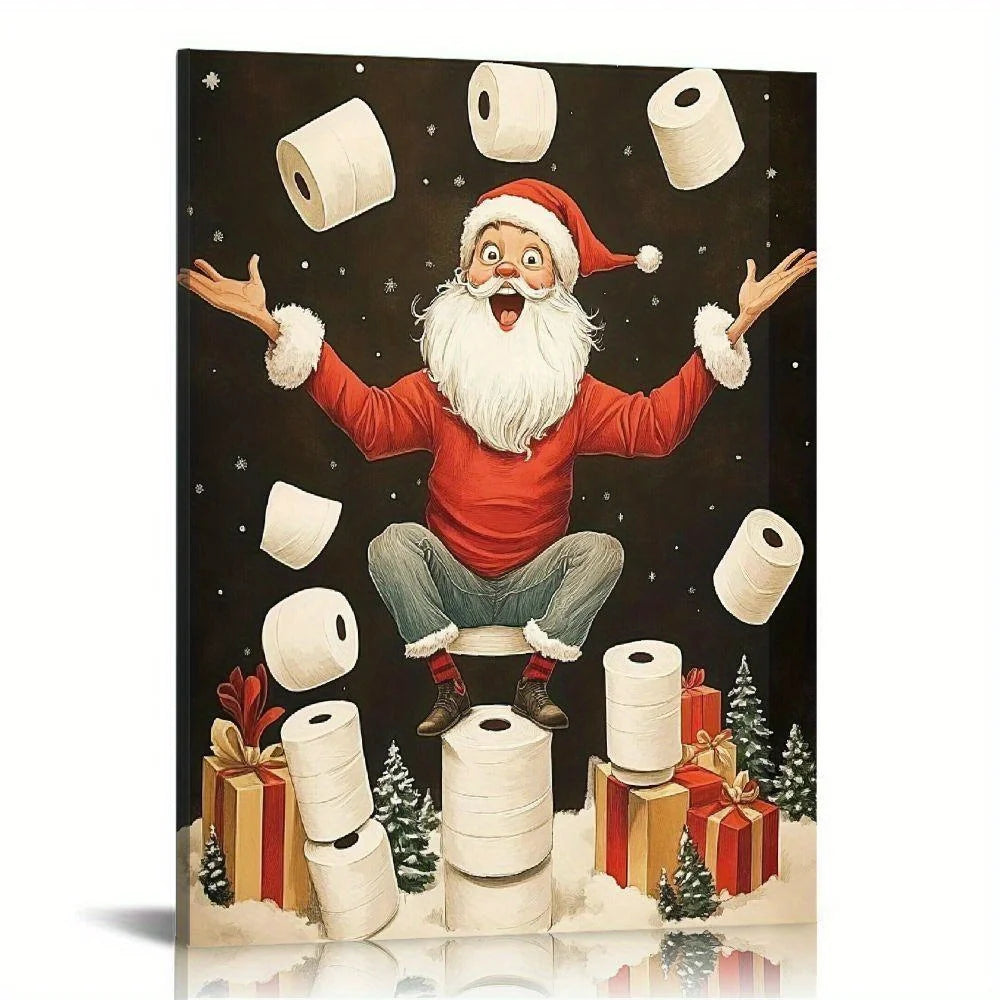 Hign Concerned Santa Snowy Night Mural Framed Art Christmas