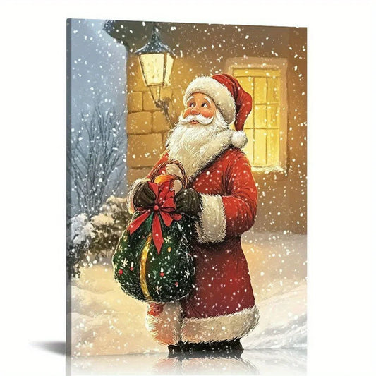 Hign Concerned Santa Snowy Night Mural Framed Art Christmas