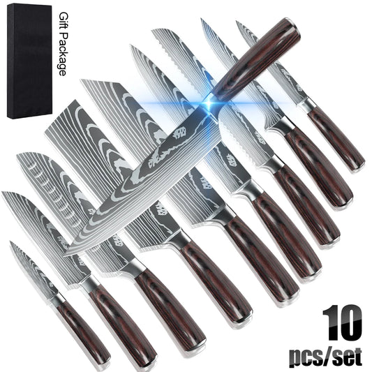 10 pcs Professional Kitchen Knife Set Stainless Steel