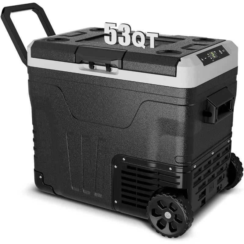Car Fridge Portable 12 Volt Refrigerator 53 Quart Electric Cooler with 12 24V DC and 110 240V AC Cooler with Wheels -4 to 68 Fahrenheit