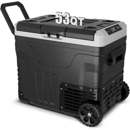 Car Fridge Portable 12 Volt Refrigerator 53 Quart Electric Cooler with 12 24V DC and 110 240V AC Cooler with Wheels -4 to 68 Fahrenheit