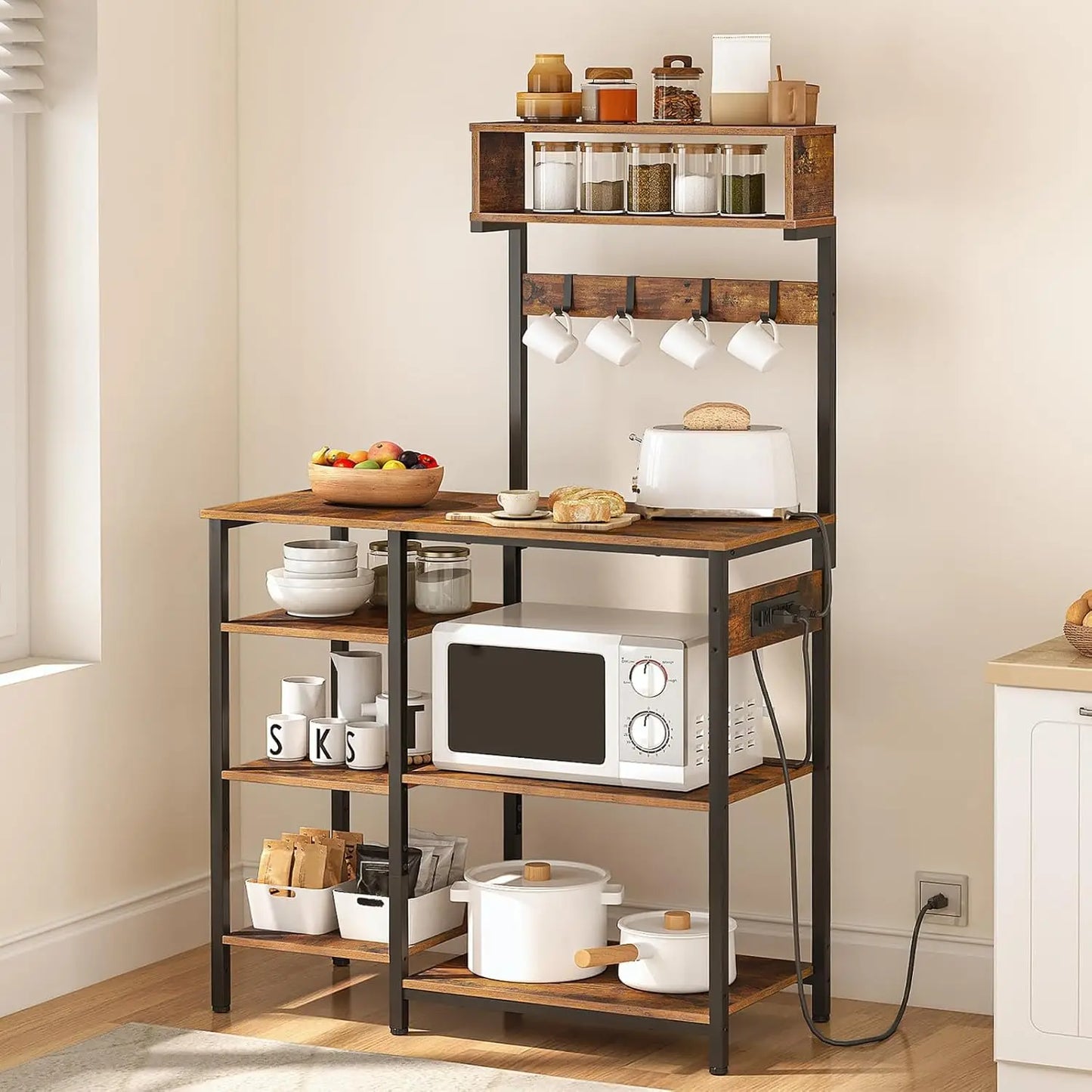 Bakers Rack with Power Outlet  35.4 Inches Microwave Stand