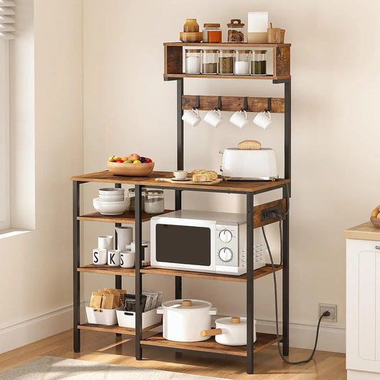 Bakers Rack with Power Outlet  35.4 Inches Microwave Stand