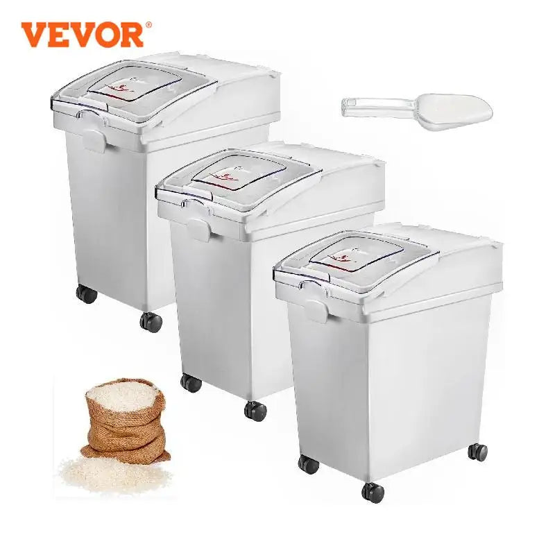 VEVOR 25L Dry Ingredient Storage Bin with Scoop and Caster Dustproof for Rice Flour and Soybeans in Restaurant Kitchen Commercial Use