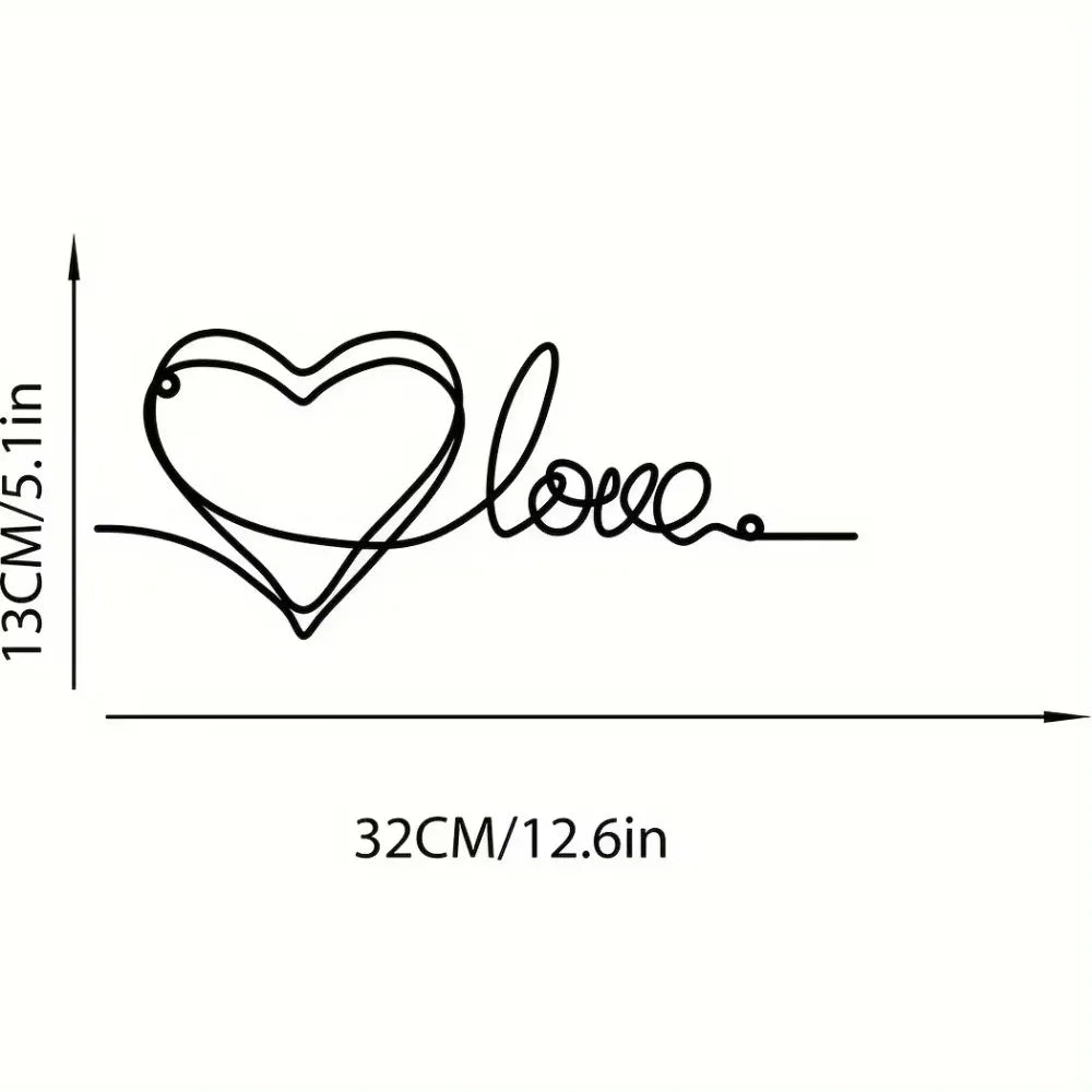 Sleek Iron Heart Wall Decor Love Line Art Pendant Modern Living Room Hanging Easy Mount