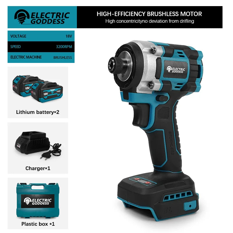 230NM Brushless Electric Screwdriver Multi Function Lithium Drill Cordless Driver Battery Set For Makita 18V Batteries