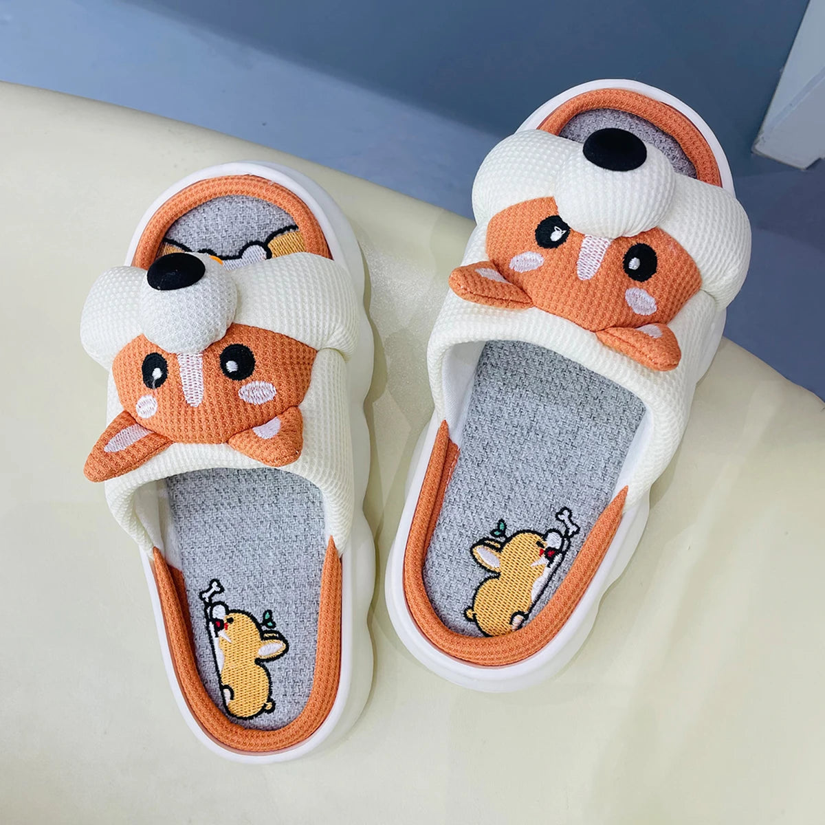 Lucky Bean Cute Corgi Slippers Women Men Home Breathable