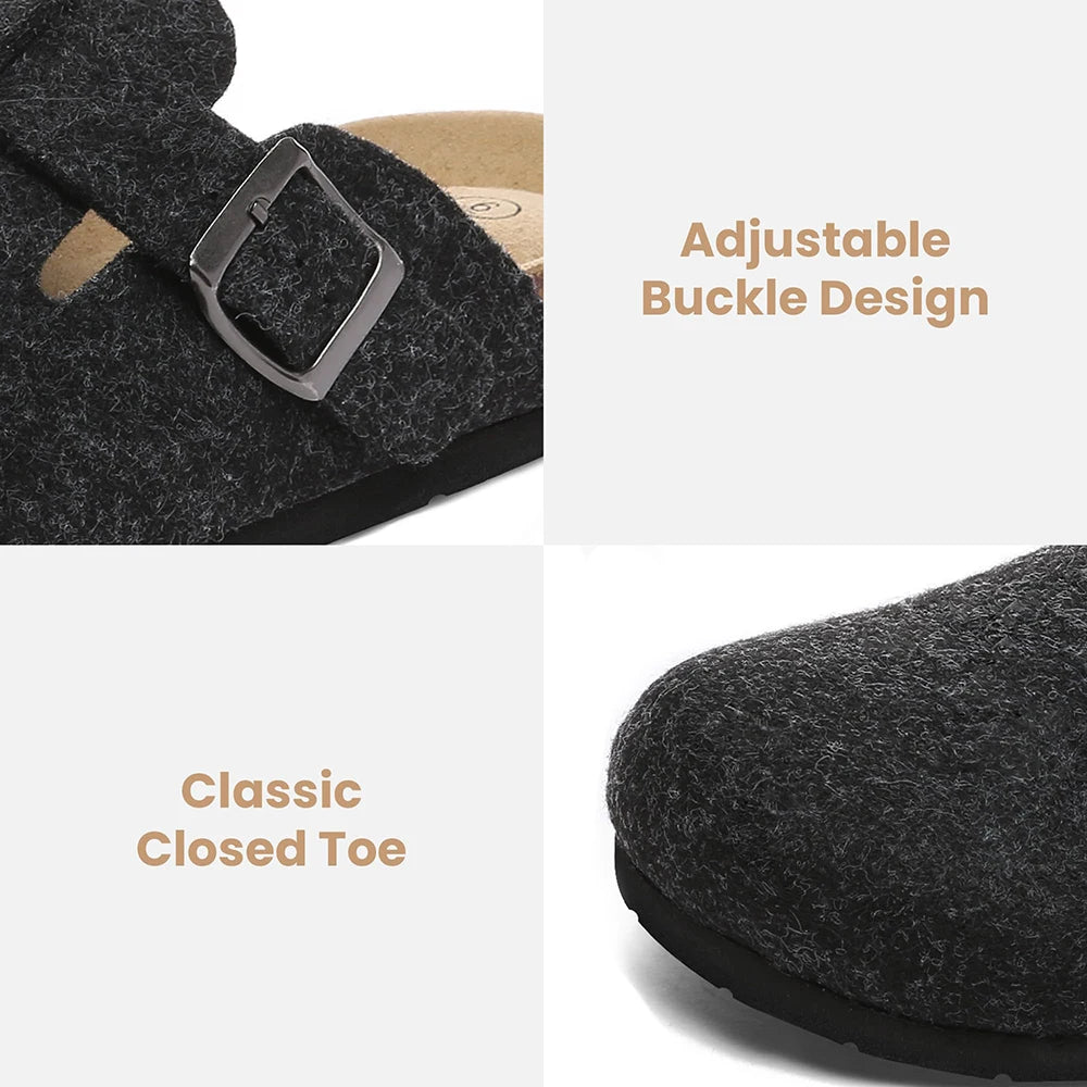Women's Suede Clogs Shoes Adjustable Buckle Slip On Slippers