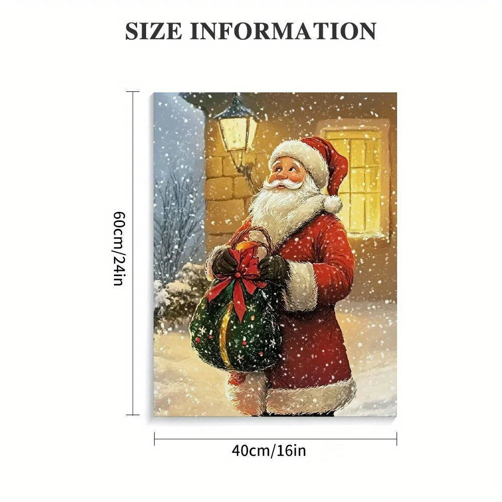 Hign Concerned Santa Snowy Night Mural Framed Art Christmas