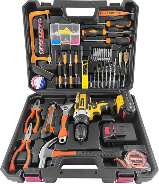 XMSJ 21V Cordless Drill Kit With 2 Batteries And Basic Tools